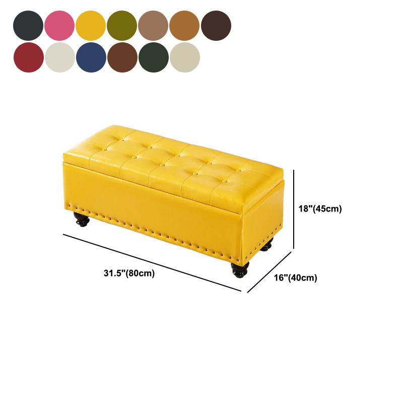 Contemporary Pouf Ottoman PU Leather Nailhead Trim Tufted Square Ottoman with Storage