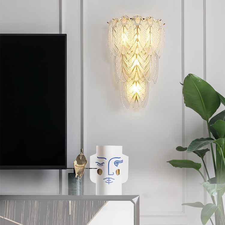 Leaf Flush Mount Wall Sconce Postmodern Crystal Gold Wall Light for Living Room