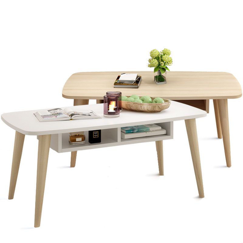 Modern 4 Legs Cocktail Table Rectangular Coffee Table - White/Wood
