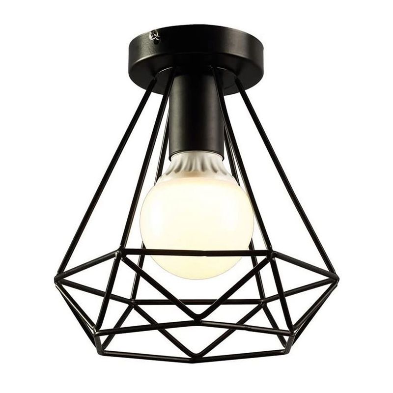 Diamond Iron Semi Mount Lighting Vintage 1-Light Balcony Ceiling Flush Light in Black