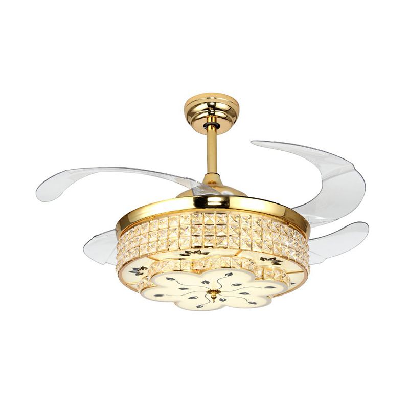 Crystal Floral Crystal Plafond Lampe à la lampe en or moderne Finition en or LED Semi Flush Light avec 4 lames transparentes