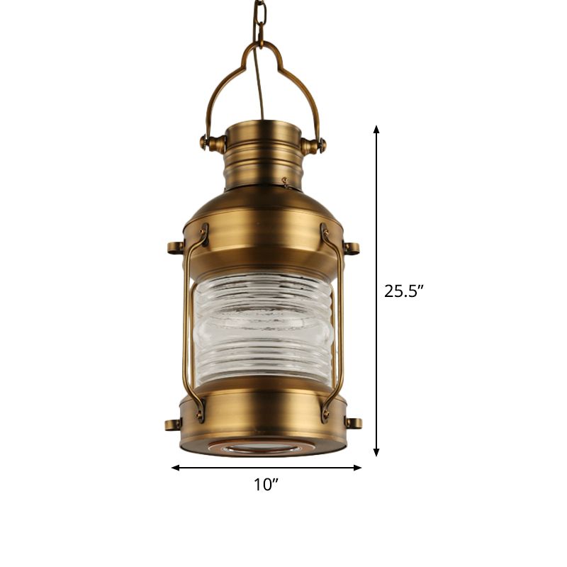 Lantern Cafe Hanging Light Kit Industrial Iron 1 Bulb Gold Suspension Pendant with Clear Glass Shade