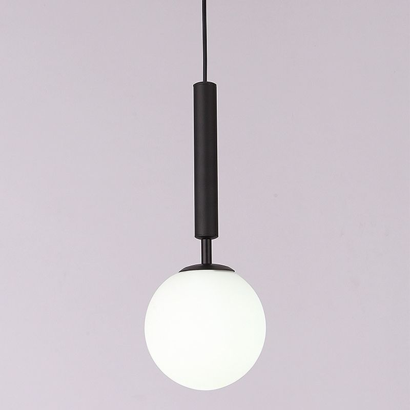 1 Light Spherical Pendant Light Modern Hand-Blown White Glass Shade Hanging Lamp for Living Room