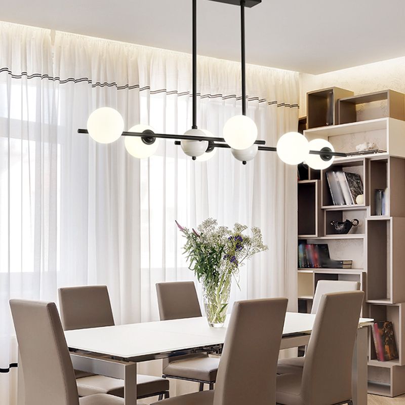 Modern Style Spherical Shape Island Lights Glass 6 Light Island Lighting in Black