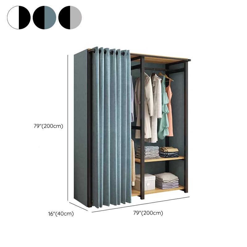 Modern Metal Frame Wardrobe Freestanding Wardrobe with Garment Rod for Bedroom