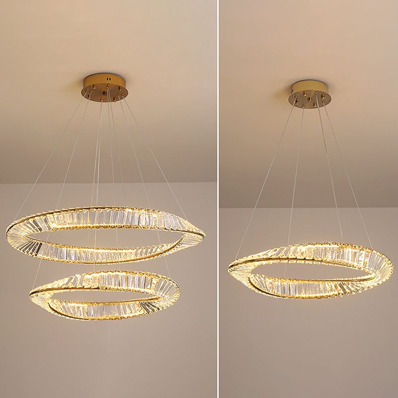 Clear Crystal Round Chandelier Light Fixture Modern Style Pendant Lighting