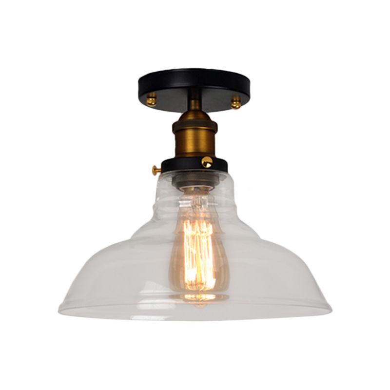 Barn Clear/Amber Glass Semi Mount Lighting Vintage 1 Bulb Bedroom Ceiling Light Fixture