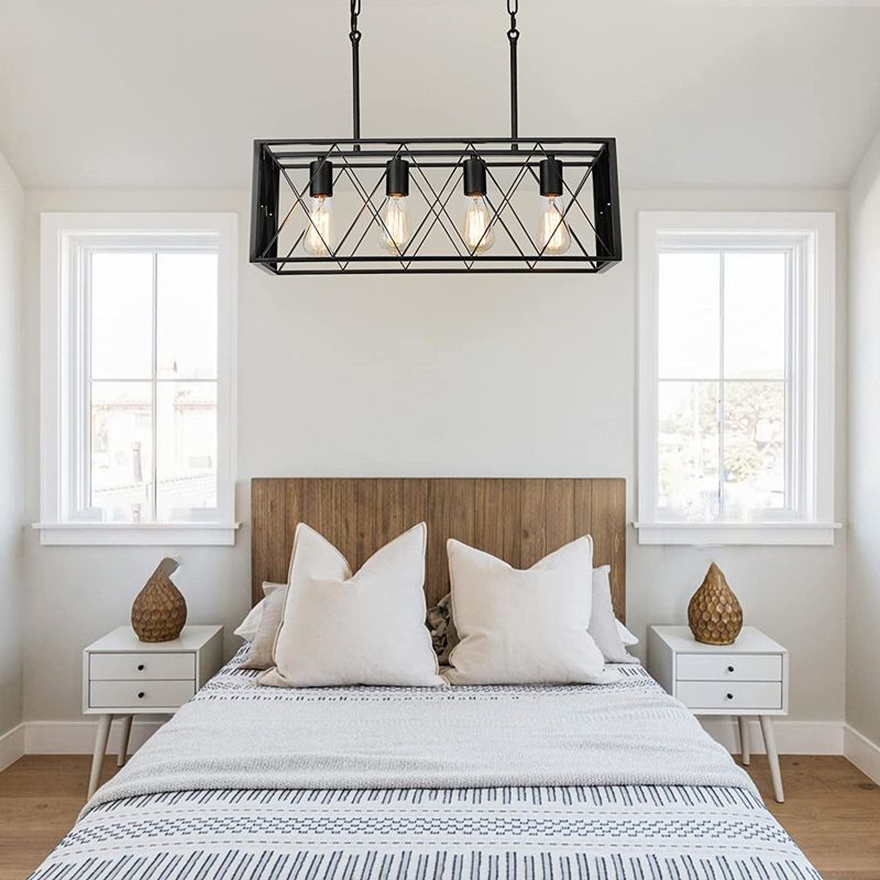 Industrial Pendant Light Rectangle Shape Island Light with Metal Shade for Dining Room
