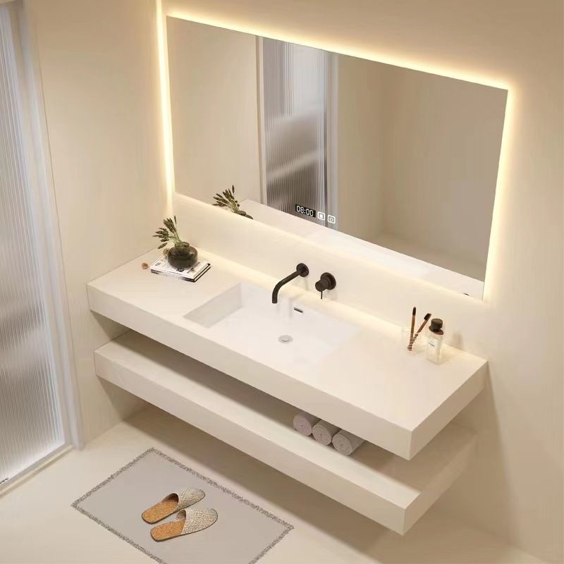 Creative Vanity Sink Mirror Wall-Mounted Bathroom Vanity Set in White