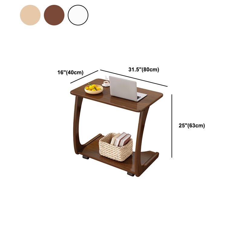 Modern Rectangle Top Side Table 24.8" Tall Wood End Table with Shelf and Wheel