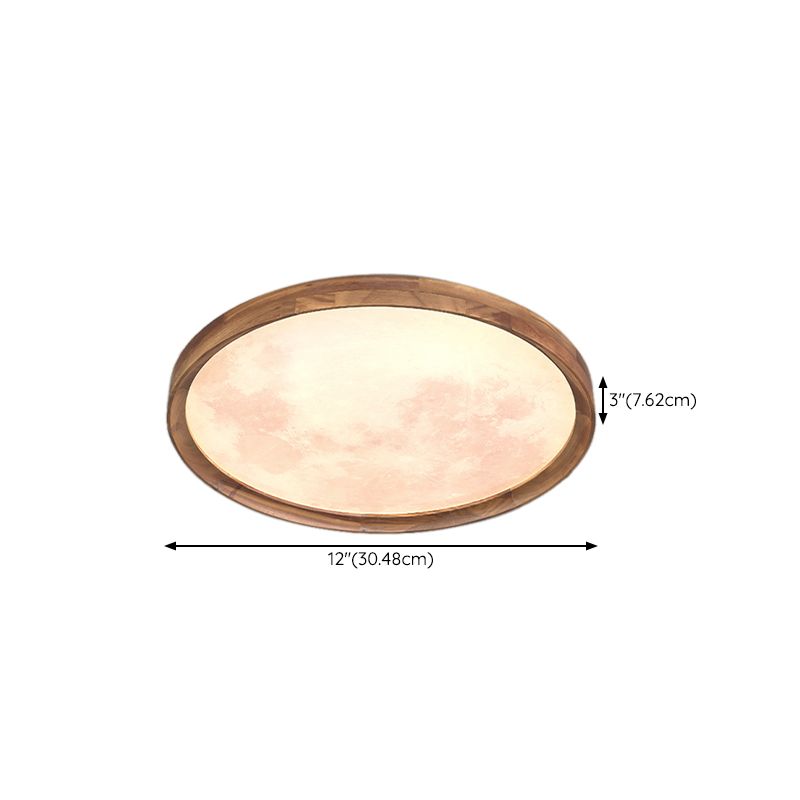 Modern Wood Flush Mount Circle Shape LED Ceiling Light with Acrylic Shade for Living Room