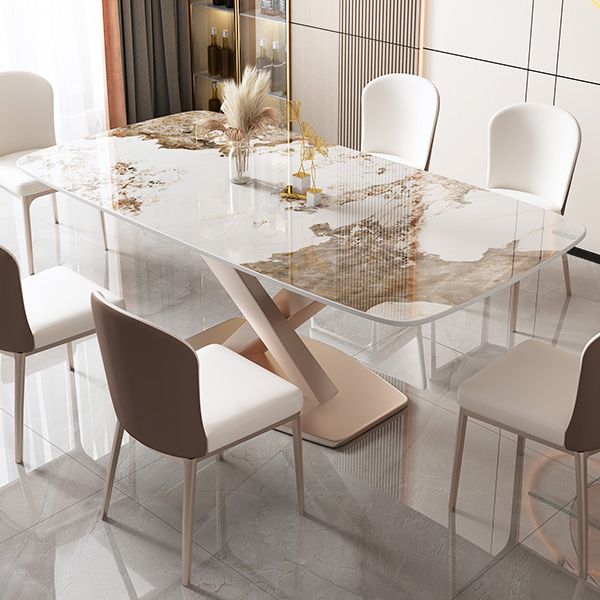 Glam Stone Rectangle Dining Table Metal Base for Dining Room