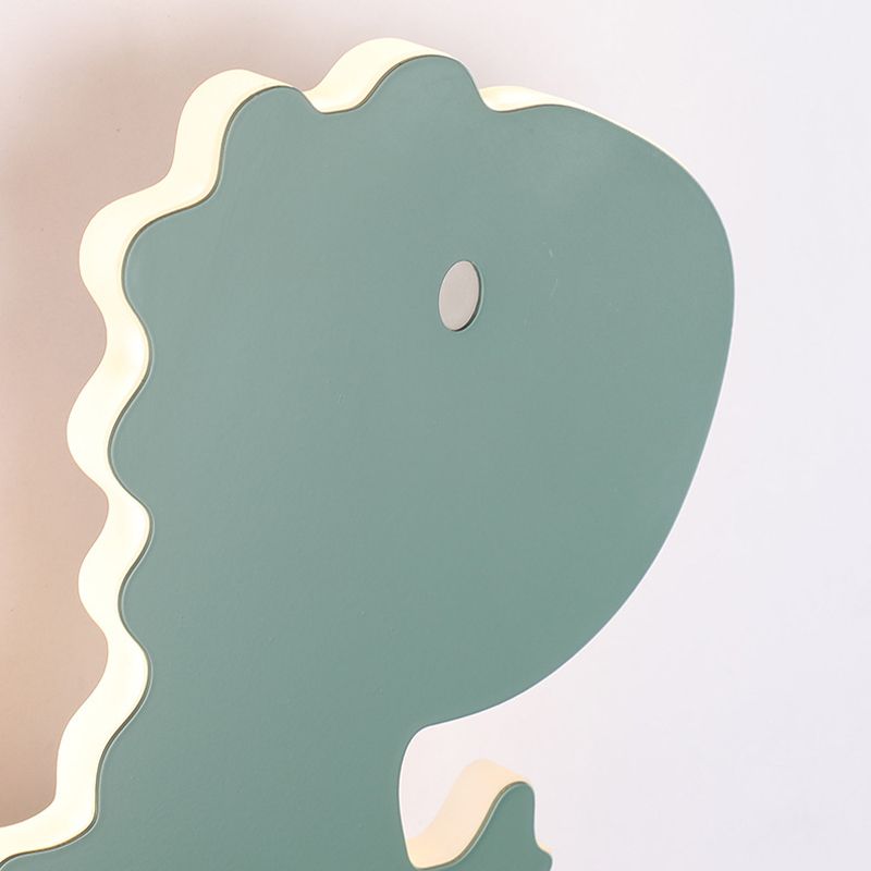 Green Dinosaur Metal Wall Sconce LED Wall Mounted Light Fixture for Child Room