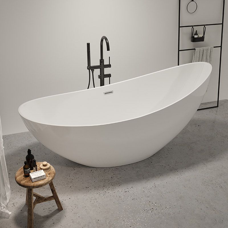 Contemporary White Acrylic Oval Bathtub Soaking Freestanding Tub