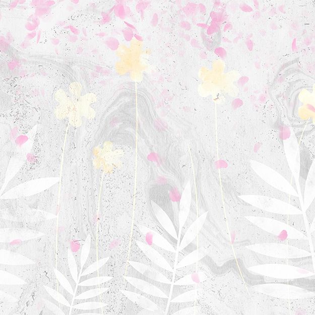 Light Color Flower Blossom Mural Moisture Resistant Modern Living Room Wall Covering