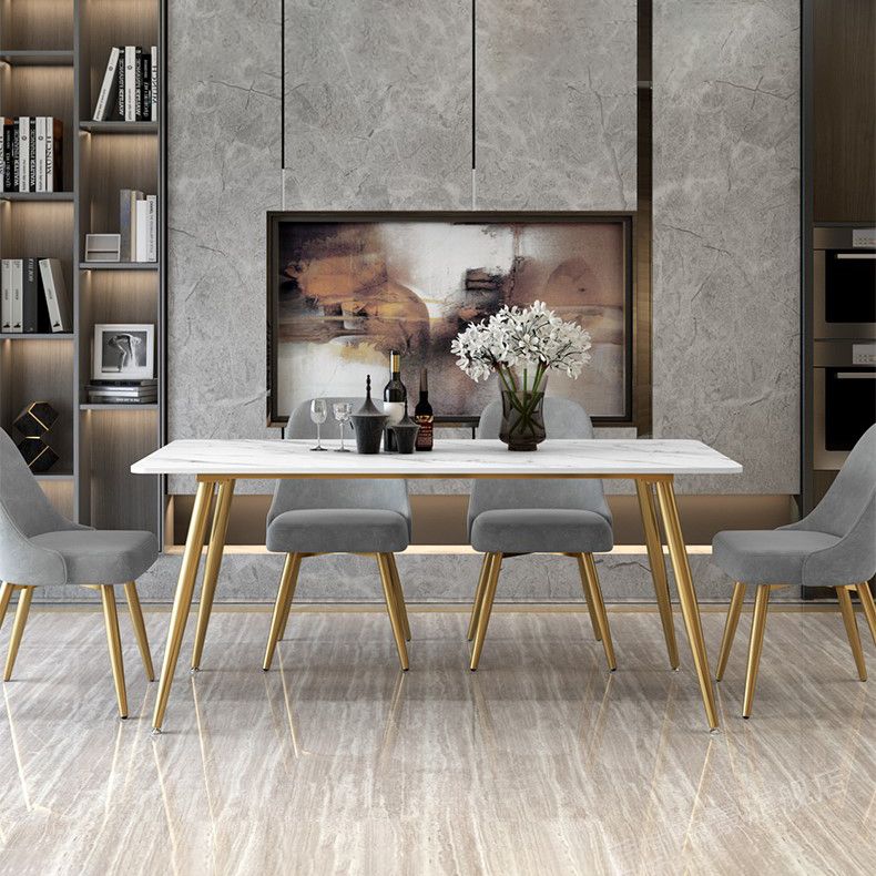 Traditional Luxury Rectangle Dining Table Stone Dinner Table with 4 Legs