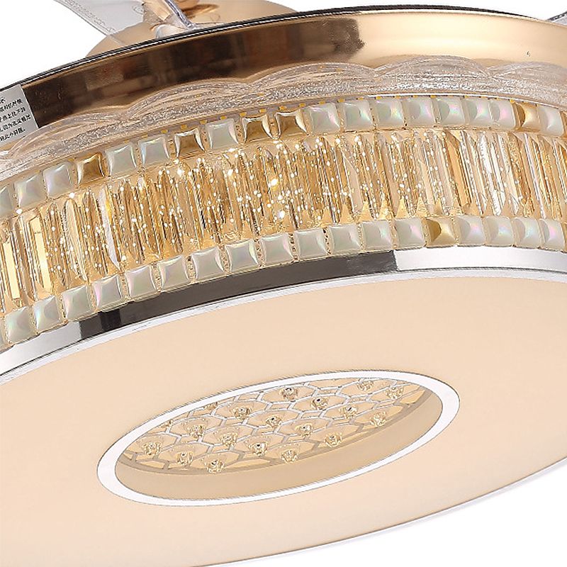 Concave Carved Semi Flush Light Contemporary Gold Finish LED Crystal Block Ceiling Light with Fan