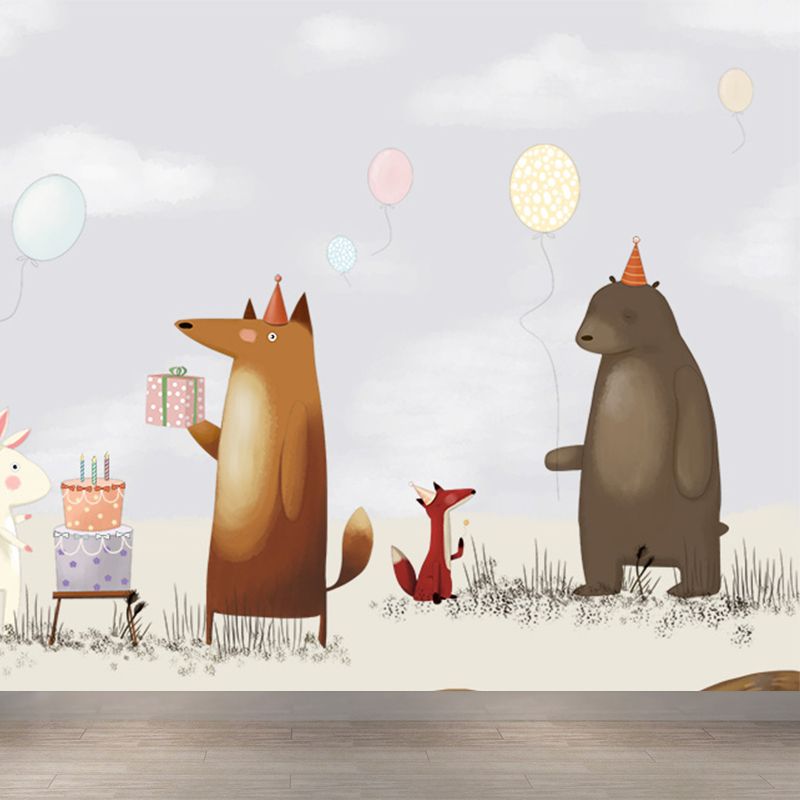 Interesting Cartoon Animals Mural Decal for Kids Bedroom, Soft Color, Custom Size Available