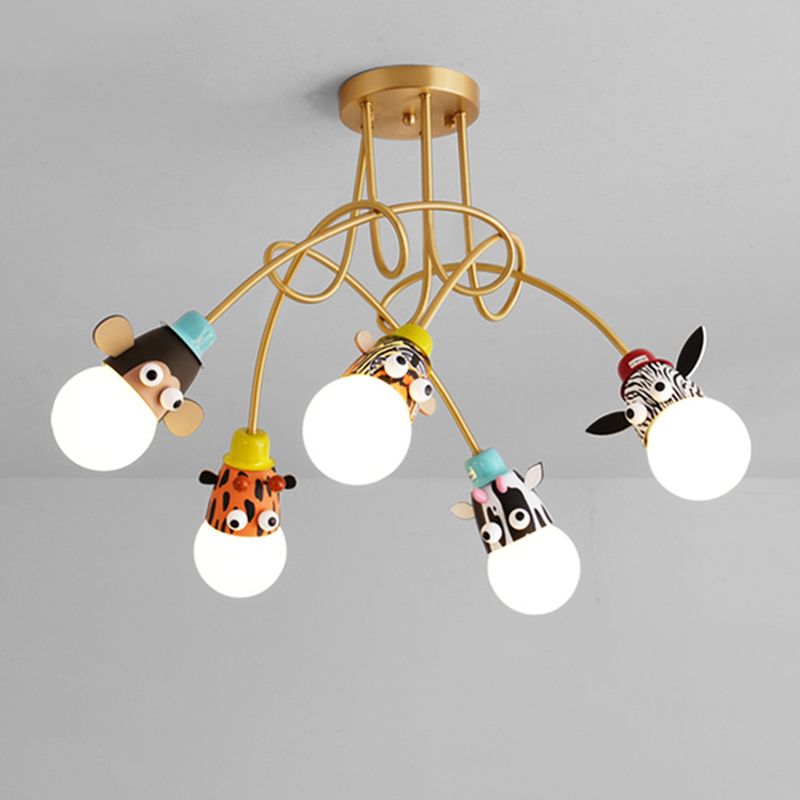 Animal Head Semi Flush Kids Metalic Kindergarten Flush Lighting Lights en oro