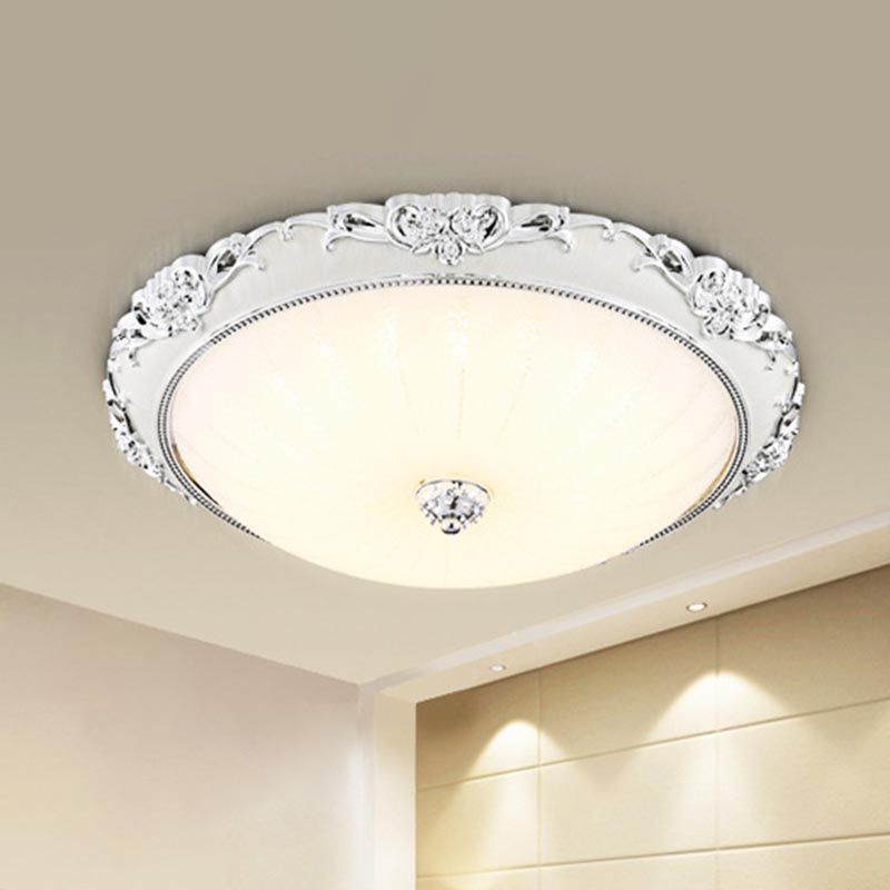 Dome Flush Mounted Light Modern White Glass 8"/12"/16" Wide LED Gold/Silver Ceiling Light in White/3 Color Light