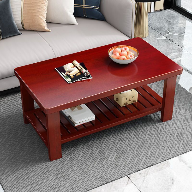 17.7" H Modern Rectangle Wood Coffee Table 4 Legs Cocktail Table with Shelf