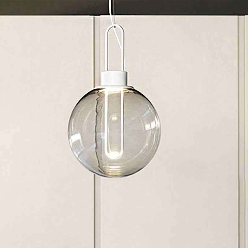 Sphere Pendant Lighting Contemporary Clear Glass 1 Light White/Black Hanging Lamp Fixture for Restaurant in White Light