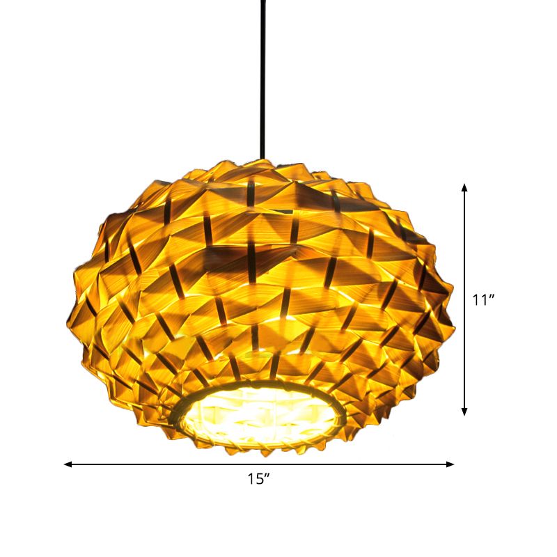 Chinese 1 Head Hanging Light Beige Teardrop Pendant Lighting Fixture with Bamboo Shade