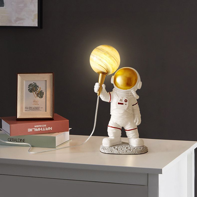 Childrens 1-Light Night Lamp Spaceman and Planet Table Light with Glass Shade