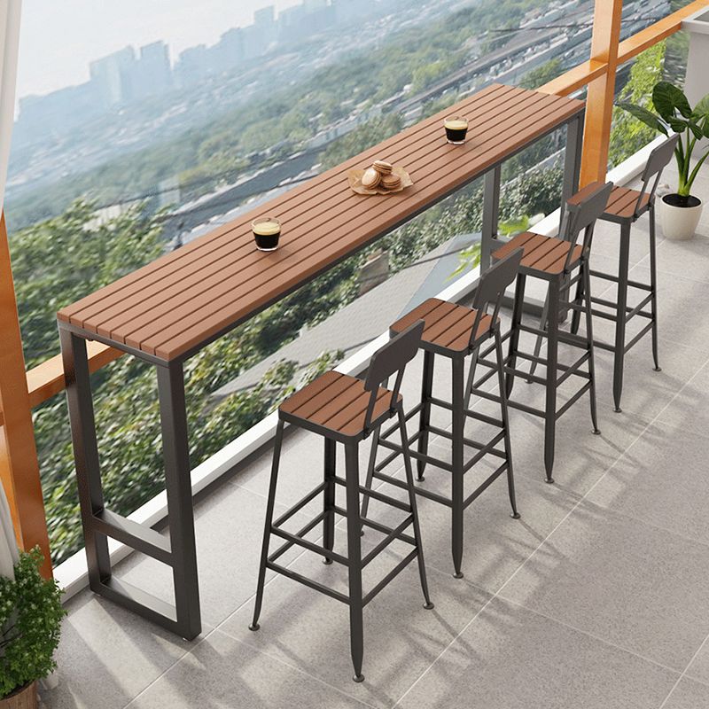 1/5 Pieces Brown Bar Table with Metal Stools Industrial Manufactured Wood Pub Set