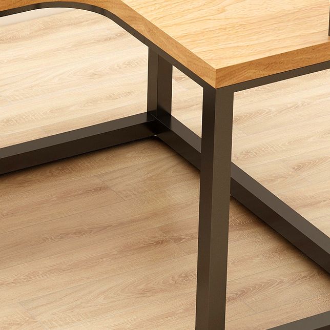 Corner Pine Wood Writing Desk Contemporary H-Shape Base Desk with Shelf