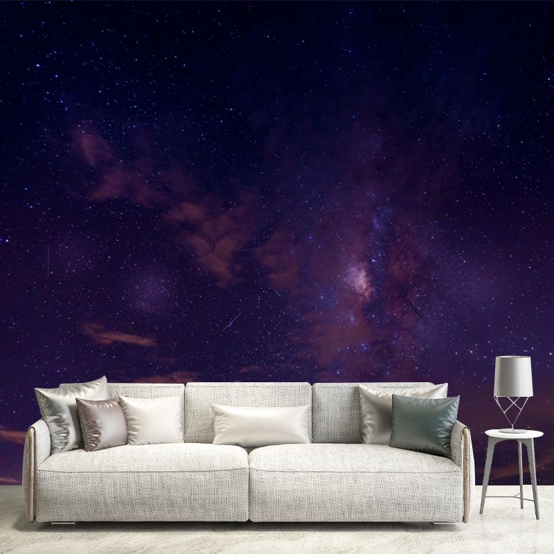 Full Size Modern Wallpaper Mural Purple-Black Night Sky with Star and Cloud Wall Art, Custom Print