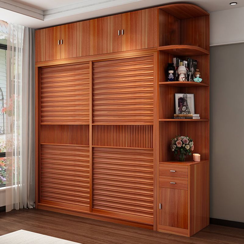 Brown Engineered Wood Wardrobe with Sliding Doors Modern Cabinet for Bedroom