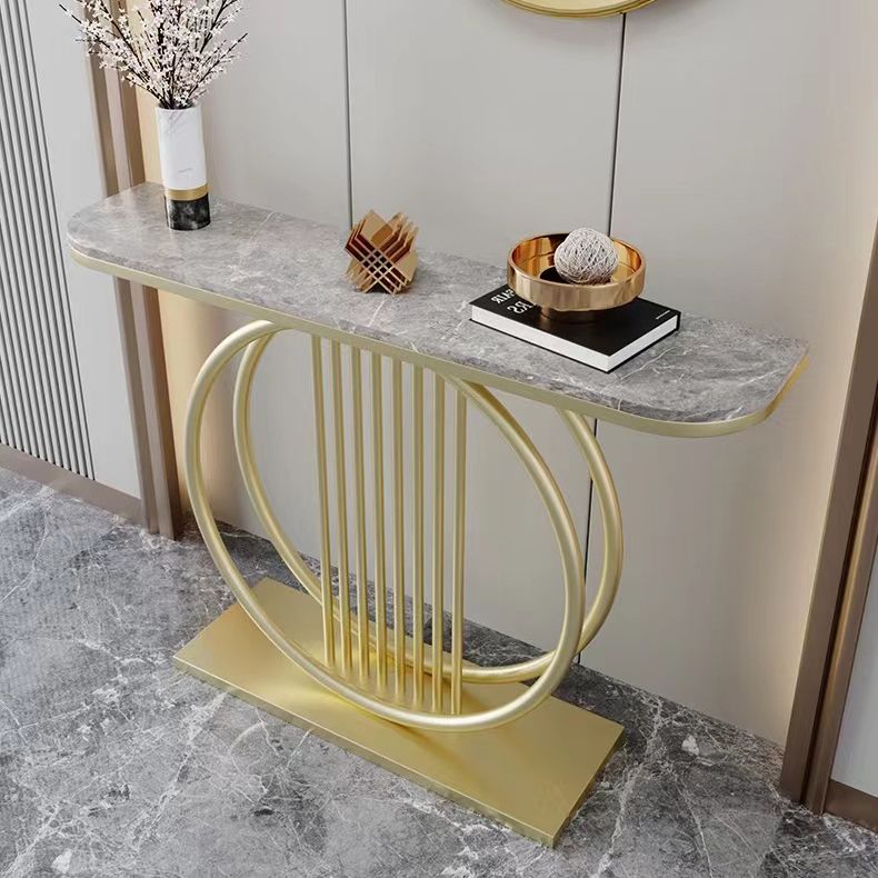Half Moon Console Accent Table Antique Finish Console Sofa Table in Stone