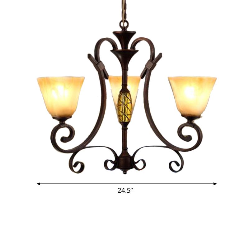 Bell Beige Frosted Glass Chandelier Light Traditional 3 Lights Dining Room Pendant Lighting in Rust
