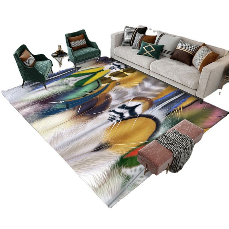 Gray Modern Rug Polyester Feather Rug Non-Slip Backing Rug for Living Room