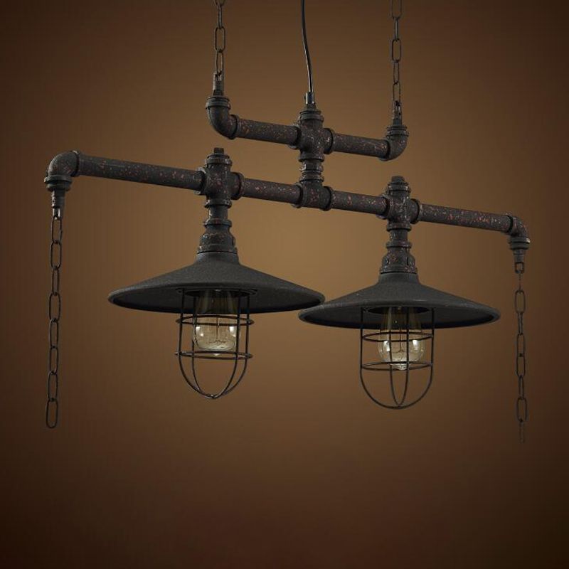 2/3 koppen Saucer Island Lighting Steampunk Zwart Iron Hanging Light Farmture met Cage en Chain Deco