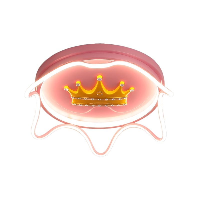 Modern Round Shape with Linear Design Flush Mount Lighting Metal Nursery Room LED Ceiling Mounted Lamp in Pink/Gold