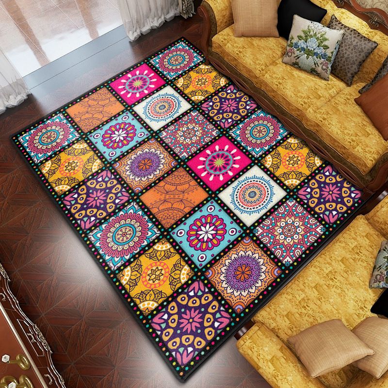 Green Bohemian Rug Polyester Graphic Rug Non-Slip Backing Rug for Living Room