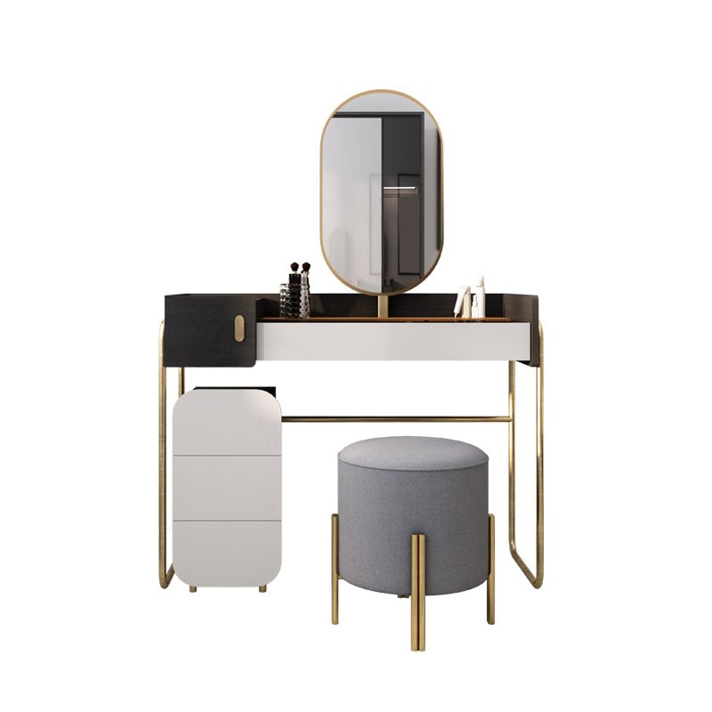 Contemporary Glass Vanity Makeup Dressing Table Set with Mirror & Stool - 32.38" H