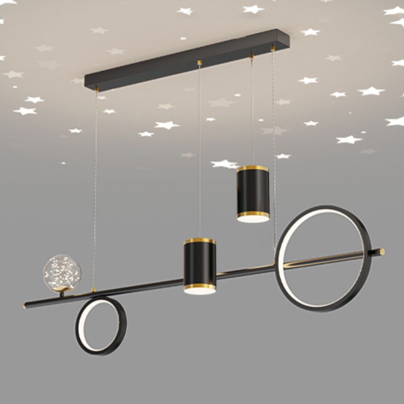 Zeitgenössischer Stil Geometry Island Lighting Metal 5 Light Island Leuchten in Schwarz