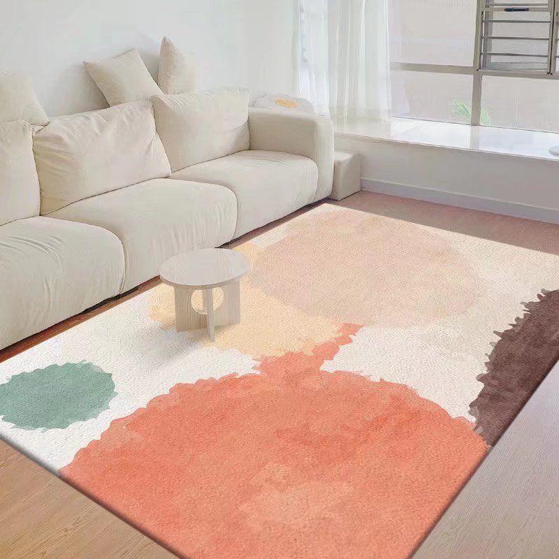 Pink Noordse vloerkleed Polyester Kleurblok Teken Resistent Tapijt voor salon