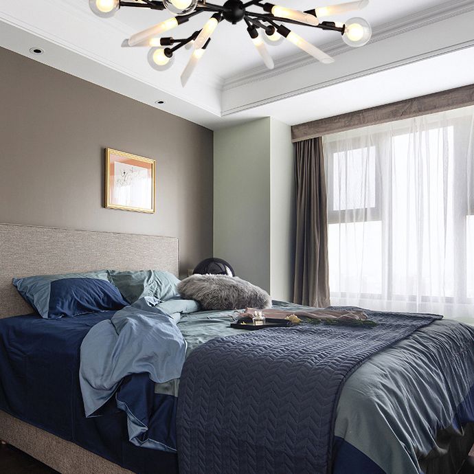 Post-Modern Metal Starburst Hanging Chandelier Light Glass Shade Ceiling Chandelier for Living Room