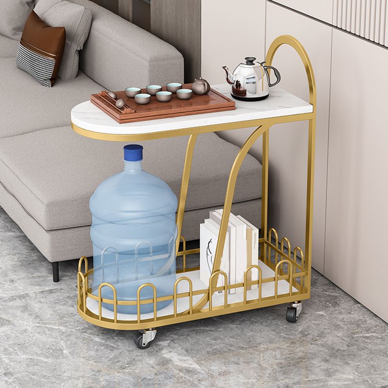 Contemporary Marble Top End Slide Table Geometric 4 Legs Side Table