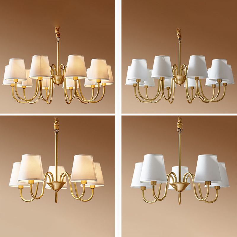 Post-Modern Gold Curving Hanging Chandelier Light Conical Fabric Ceiling Chandelier for Living Room