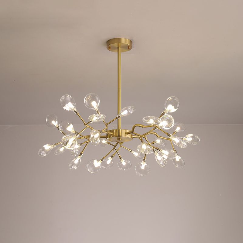 Leaf-Shaped Chandelier Light Modernist Metal LED Brass Pendant Lighting Fixture