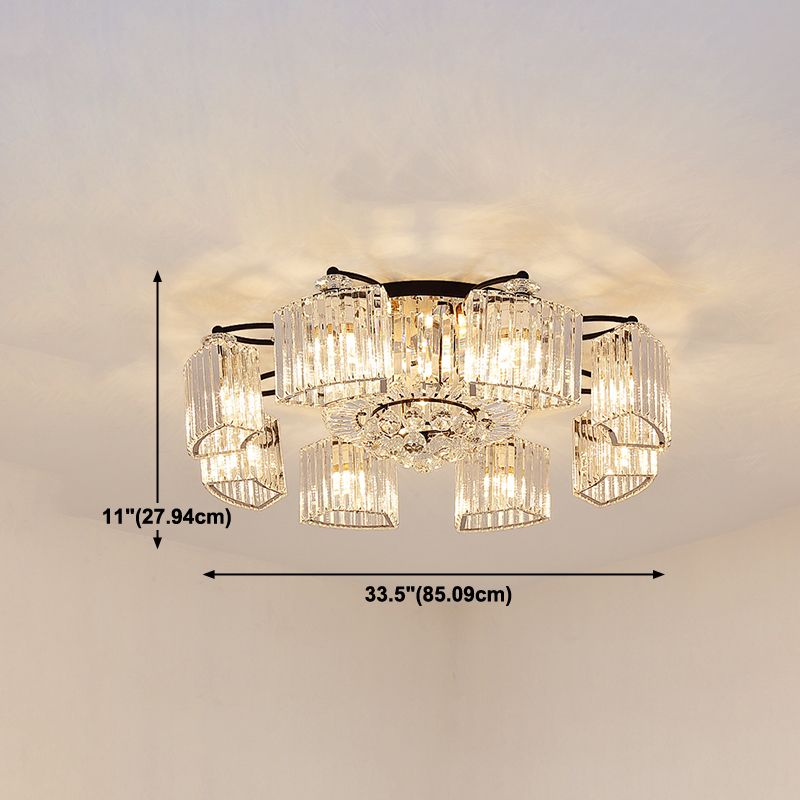 Contemporary Geometric Flush Light Fixture Crystal Flushmount Lighting in Black