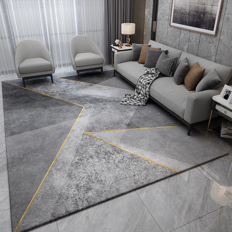 Alfombra de sala de estar moderna alfombra de área de poliéster gris alfombra geométrica resistente al patrón geométrico