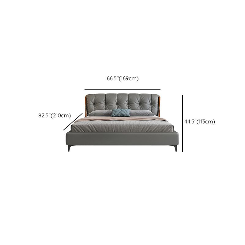 Contemporary Grey Standard Bed with Upholstered Headboard in Solid Wood