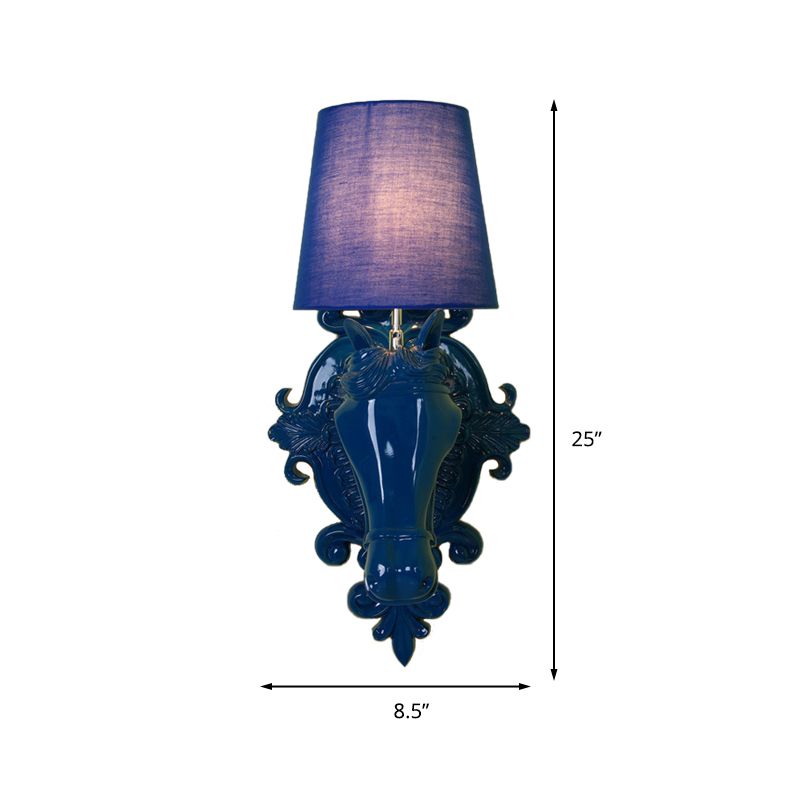 Résine Blue Sconce Lightture Horse Horse Horse Classic Classic Classic Murd Murd Lighting with Fabric Shade