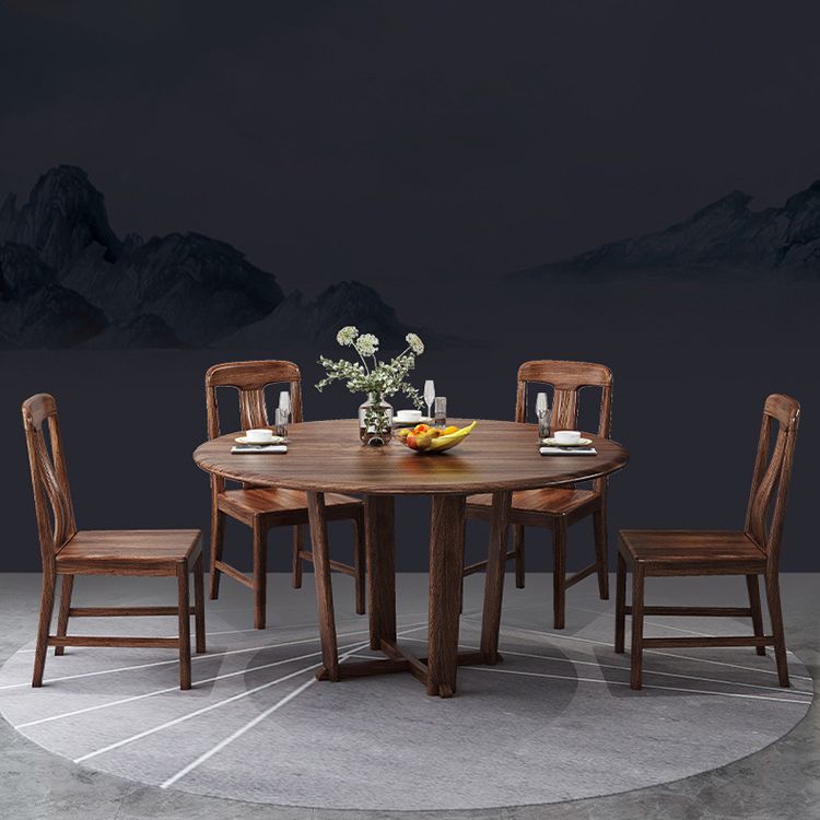 Solid Wood Dining Set 1/2/5/7 Pcs Round Dining Table with Slat Back Chairs